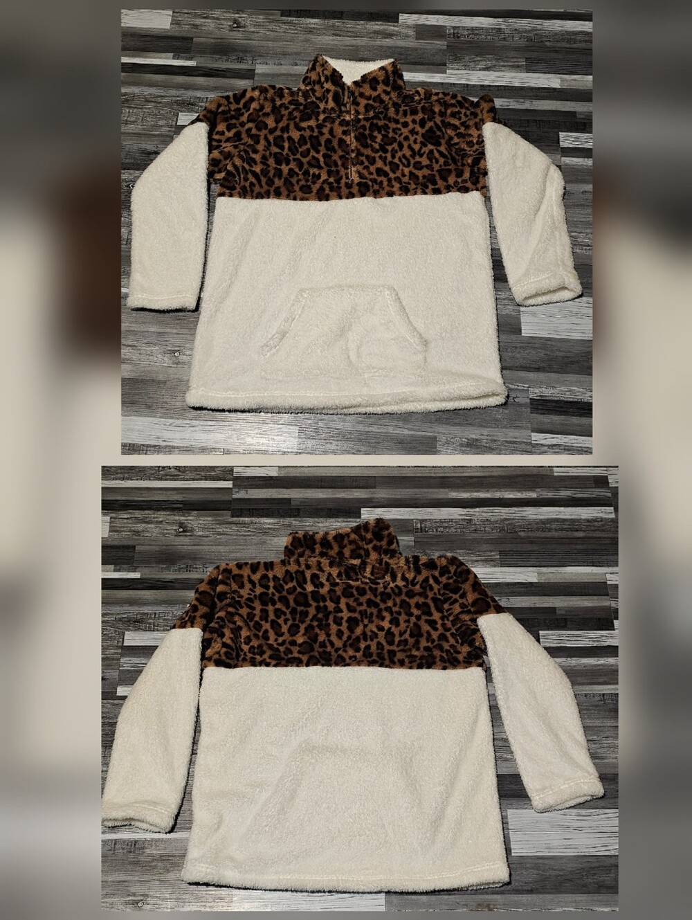 EUC Leopard Print and  Creamy White Fleece Pullover